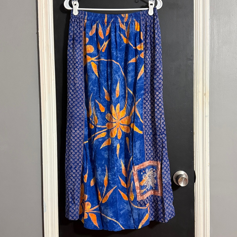 Bali Emerald Batik Patchwork Elastic A-Line Maxi … - image 1